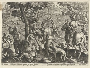 Jacht op hazen Jachttaferelen (título de la serie) En el que todo tipo de caza, caza de aves y pesca (título de la serie) de Philips Galle