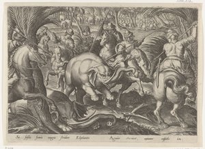 Jacht op olifante Jachttaferelen (título de la serie) En el que todo tipo de caza, caza de aves y pesca (título de la serie) de Philips Galle
