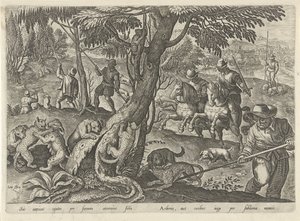 Jacht op wilde katten Jachttaferelen (título de la serie) En el que todo tipo de caza, caza de aves y pesca (título de la serie) de Philips Galle