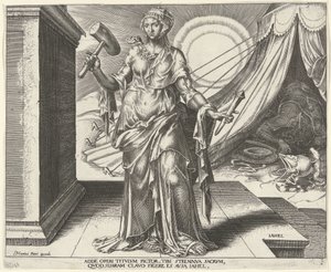 Jael Iahel (título sobre objeto) Ocho mujeres famosas del Antiguo y Nuevo Testamento (título de la serie) de Philips Galle