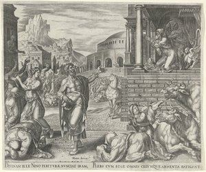 Jonás predice la caída de Nínive Historia de Jonás (título de la serie) de Philips Galle