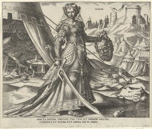 Judit Ivdith (título sobre el objeto) Ocho mujeres famosas del Antiguo y Nuevo Testamento (título de la serie) de Philips Galle