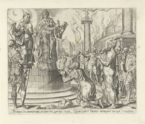 Judith muestra la cabeza de Holofernes al pueblo Historia de Judit y Holofernes (título de la serie) de Philips Galle