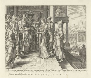 Judit amonesta a los administradores de Betulia Historia de Judit y Holofernes (título de la serie) de Philips Galle