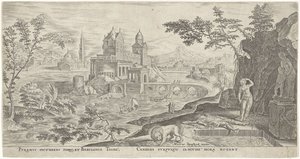 Paisaje con el suicidio de Tisbe de Philips Galle