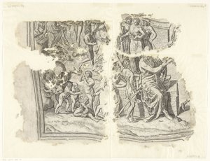 Esquina inferior izquierda de una impresión de la escena de Cebes Tabula Cebetis Carta Vitae (título original) de Philips Galle