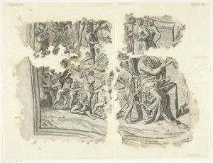 Esquina inferior izquierda de una impresión de la escena de Cebes Tabula Cebetis Carta Vitae (título original) de Philips Galle