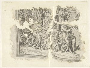 Esquina inferior izquierda de una impresión de la escena de Cebes Tabula Cebetis Carta Vitae (título original) de Philips Galle