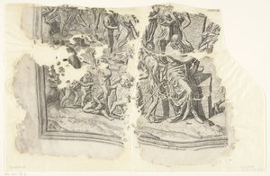 Esquina inferior izquierda de una impresión de la escena de Cebes Tabula Cebetis Carta Vitae (título original) de Philips Galle