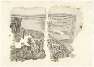 Esquina superior derecha de una impresión de la escena de Cebes Tabula Cebetis Carta Vitae (título sobre el objeto)