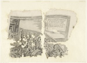Esquina superior derecha de una impresión de la escena de Cebes Tabula Cebetis Carta Vitae (título sobre el objeto)