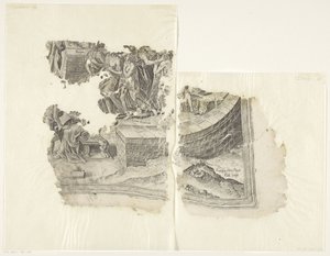 Esquina inferior derecha de una impresión de la escena de Cebes Tabula Cebetis Carta Vitae (título original)