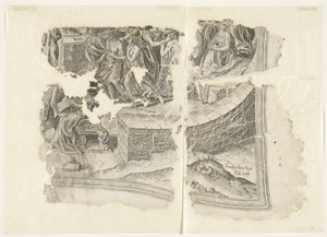Esquina inferior derecha de una impresión de la escena de Cebes Tabula Cebetis Carta Vitae (título original)