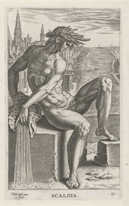 Escalda de Riviergod Scaldis (título sobre objeto) Rivier-en zeegoden (título de la serie) Imágenes bellamente escritas de los semidioses de los Marini y sus amigos (título de la serie) de Philips Galle