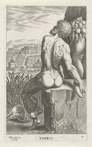 Riviergod Tibris Tribu (título en el objeto) Rivier-en zeegoden (título de la serie) Imágenes bellamente escritas de los semidioses de los Marini y sus amigos (título de la serie) de Philips Galle