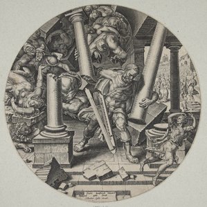 Sansón destruyendo el templo de los filisteos de Philips Galle
