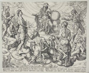 Satanás desafiando al Señor para que retire su protección de Job de Philips Galle