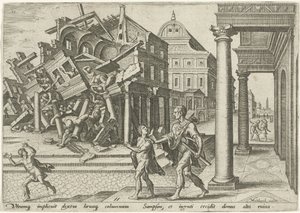 Sansón destruye el templo de los filisteos Los días de la perdición del pueblo judío (título de la serie)
