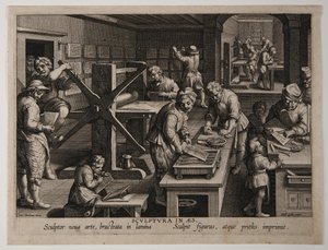 La invención del grabado en cobre, c.1591 (grabado) de Philips Galle