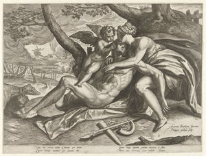 Venus llora la muerte de Adonis La historia de Adonis (título de la serie) de Philips Galle
