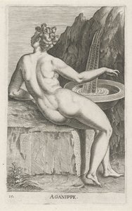 Waternimf Aganippe Aganippe (título sobre objeto) Stroom- una ninfa de agua (título de la serie) Nympharum oceanitidum, Ephydridum potamidum naiadum (título de la serie) de Philips Galle