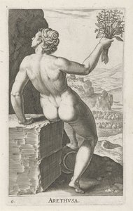 La ninfa del agua Arethusa Arthvsa (título sobre el objeto) Stroom- en waternimfen (título de la serie) pezones oceanítidos y potamidum (título de la serie) de Philips Galle