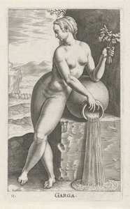Ayuda Waternimf Garga (título sobre objeto) Stroom- una ninfa de agua (título de la serie) Nympharum oceanitidum, Ephydridum potamidum naiadum (título de la serie) de Philips Galle