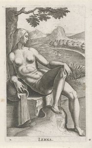 aguanimf lerna Lerna (título sobre objeto) Stroom- una ninfa de agua (título de la serie) Nympharum oceanitidum, Ephydridum potamidum naiadum (título de la serie) de Philips Galle