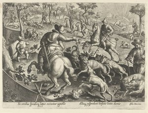 Wolvenjacht conoció la esperanza Jachttaferelen (título de la serie) En el que todo tipo de caza, caza de aves y pesca (título de la serie) de Philips Galle