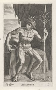 Zeegod Achelous Acheolvs (título sobre objeto) Rivier- en zeegoden (título de la serie) Elegantes retratos de los semidioses marinos y los leones marinos (título de la serie) de Philips Galle