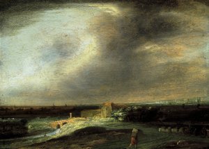 Paisaje con una ciudad lejana de Philips Koninck