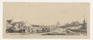 paisaje con un carruaje de Philips Koninck