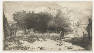 paisaje con una cerca blanca de Philips Koninck