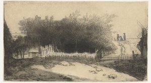 paisaje con una cerca blanca de Philips Koninck