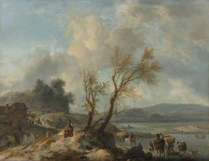Paisaje con camino de arena junto a un río de Philips Wouwerman