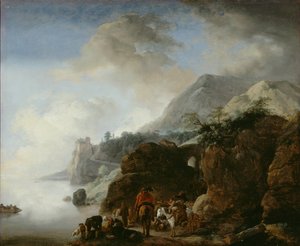 Viajeros a la espera de un transbordador de Philips Wouwermans or Wouwerman