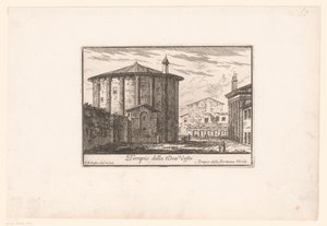 Vista del Templo de Vesta
Tempio della Dea Veste (título en el objeto)
Vistas de la Roma antigua y moderna (título de la serie)
Varie Vedute di Roma Antica, e Moderna (título de la serie) de Philothée Francois Duflos