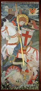 San Jorge matando al dragón, con Una rezando en el fondo, 1904 de Phoebe Anna Traquair