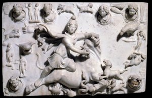 Antigüedades orientales: Mitra matando al toro. Bajo relieve de mármol del Mithraeum de Sidón