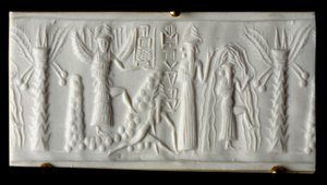 Civilización fenicia: dios del agua dice sello de “El nacimiento de la primavera”. 2200 a.C. De Tello. Museo del Louvre, París