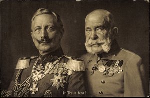 Ak Kaiser Guillermo II de Prusia con el Emperador Francisco José I de Austria, fidelidad (foto b/n)