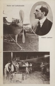 El aviador francés Hubert Latham y su aeroplano