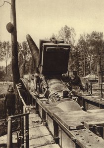 Cañón ferroviario alemán de 380 mm del tipo utilizado en los bombardeos de Verdún y Dunkerque, Francia, Primera Guerra Mundial de Photographer German