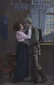 Soldado alemán despidiéndose de su esposa antes de ir a la guerra (foto en color) de Photographer German