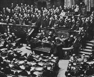 Declaración de guerra de Alemania a Francia, 3 de agosto de 1914, en el Reichstag de Photographer German