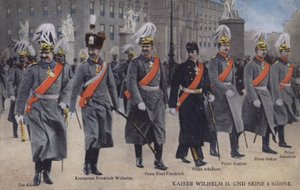 Kaiser Wilhelm II de Alemania y sus seis hijos en uniforme militar (foto coloreada)