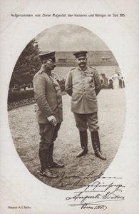 Kaiser Guillermo II con el mariscal de campo Paul von Hindenburg, comandante del ejército alemán, Posen, Primera Guerra Mundial de Photographer German