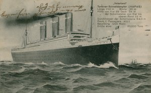 El transatlántico alemán, Vaterland. Postal enviada en 1913 de Photographer German