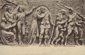 La despedida, relieve en el Nationaldenkmal, monumento que conmemora la unificación de Alemania, Rüdesheim am Rhein, Hesse