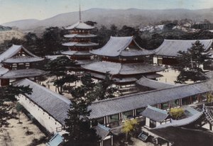 Japón, c.1912: Horyu-ji, el templo budista más antiguo de Japón, construido hace unos 1300 años, Yamato